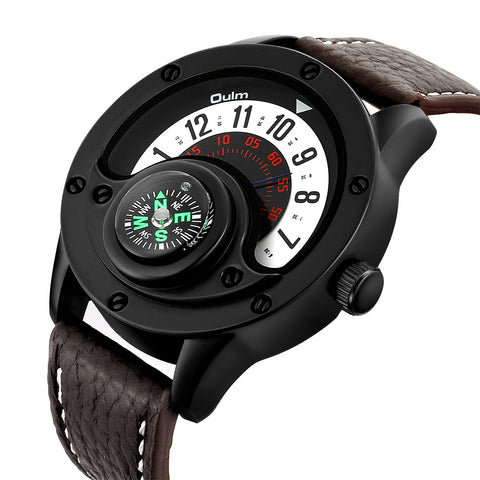 New Sport Watches Men Decorative Compass Unique Design Male Quartz Clock Men's Leather Strap Casual Wrist Watch