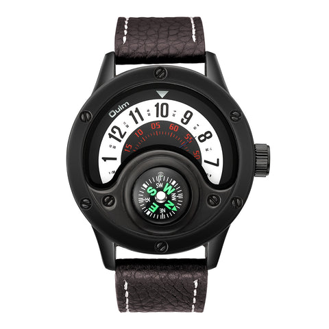 New Sport Watches Men Decorative Compass Unique Design Male Quartz Clock Men's Leather Strap Casual Wrist Watch