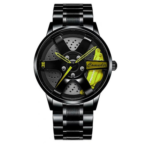 Sport Car Hub Design Men's Watches Stainless Steel Band Quartz Wristwatch