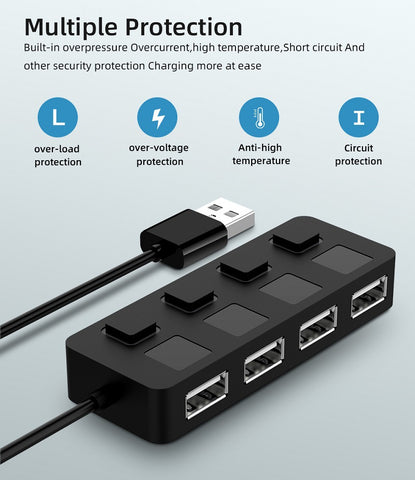 USB 2.0 HUB Multi USB Splitter 4 Expander USB Power Adapter Indicator Power USB Drives For Laptop PC