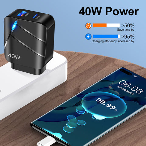 40W PD QC30 Fast Charging Mobile Phone Charger